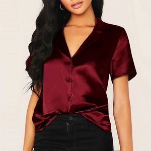 Red Satin Short Sleeve Shirt